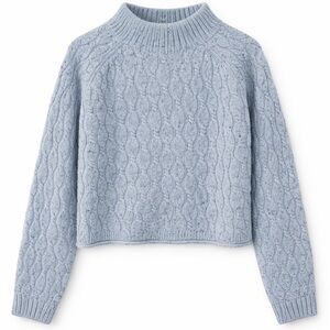 J. Crew Light Blue Roll Neck Cable Knit Sweater